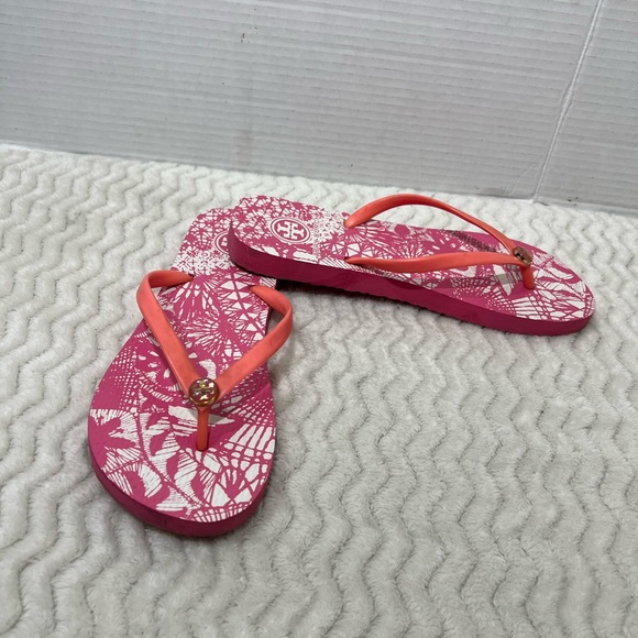 Tory Burch Women’s Size 6.5M Pink Floral Rubber Beach Flip Flop EUC - Picture 7 of 11